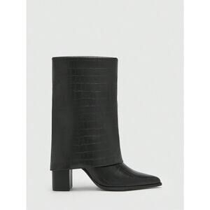 Women's Croc-Embossed Mid-Calf Boots  Chic, Stylish, Pointed Toe & Block Heel 6